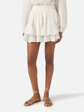 Beige Eivissa short ramie skirt with embroidery