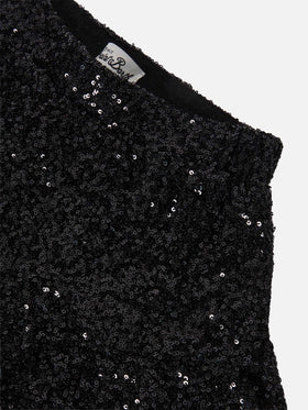 Minigonna Eivissa Jr in paillettes con balze nera