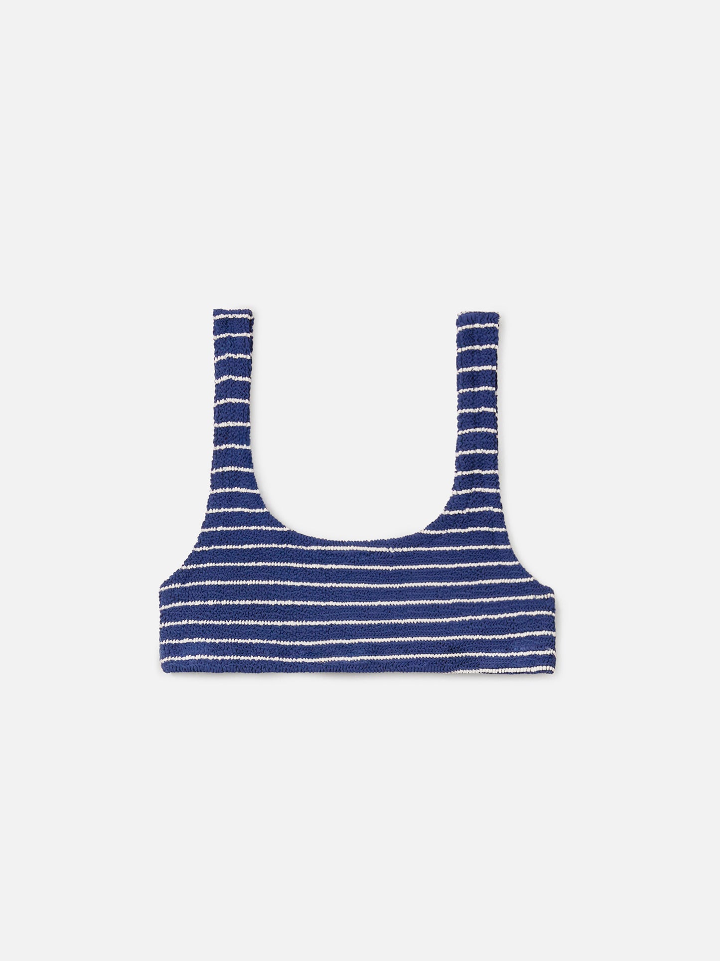 Top bikini Naima bralette in tessuto crinkle blu a righe
