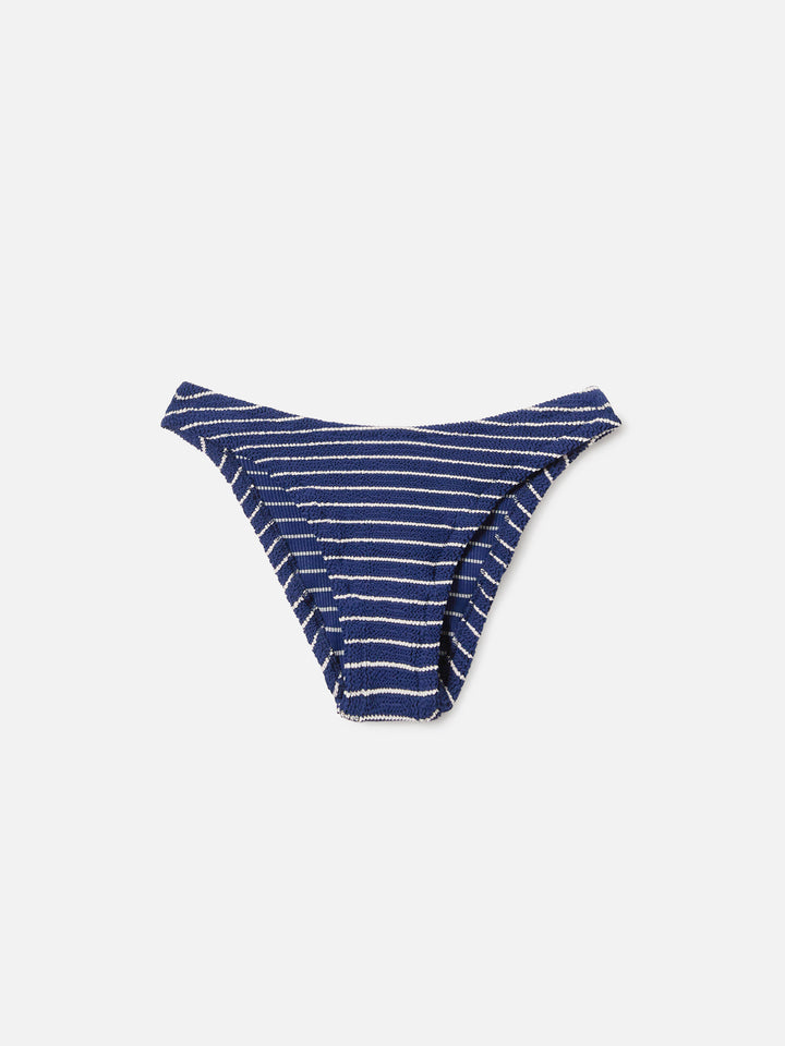 Classic Elise bikini bottoms in navy striped crinkle fabric