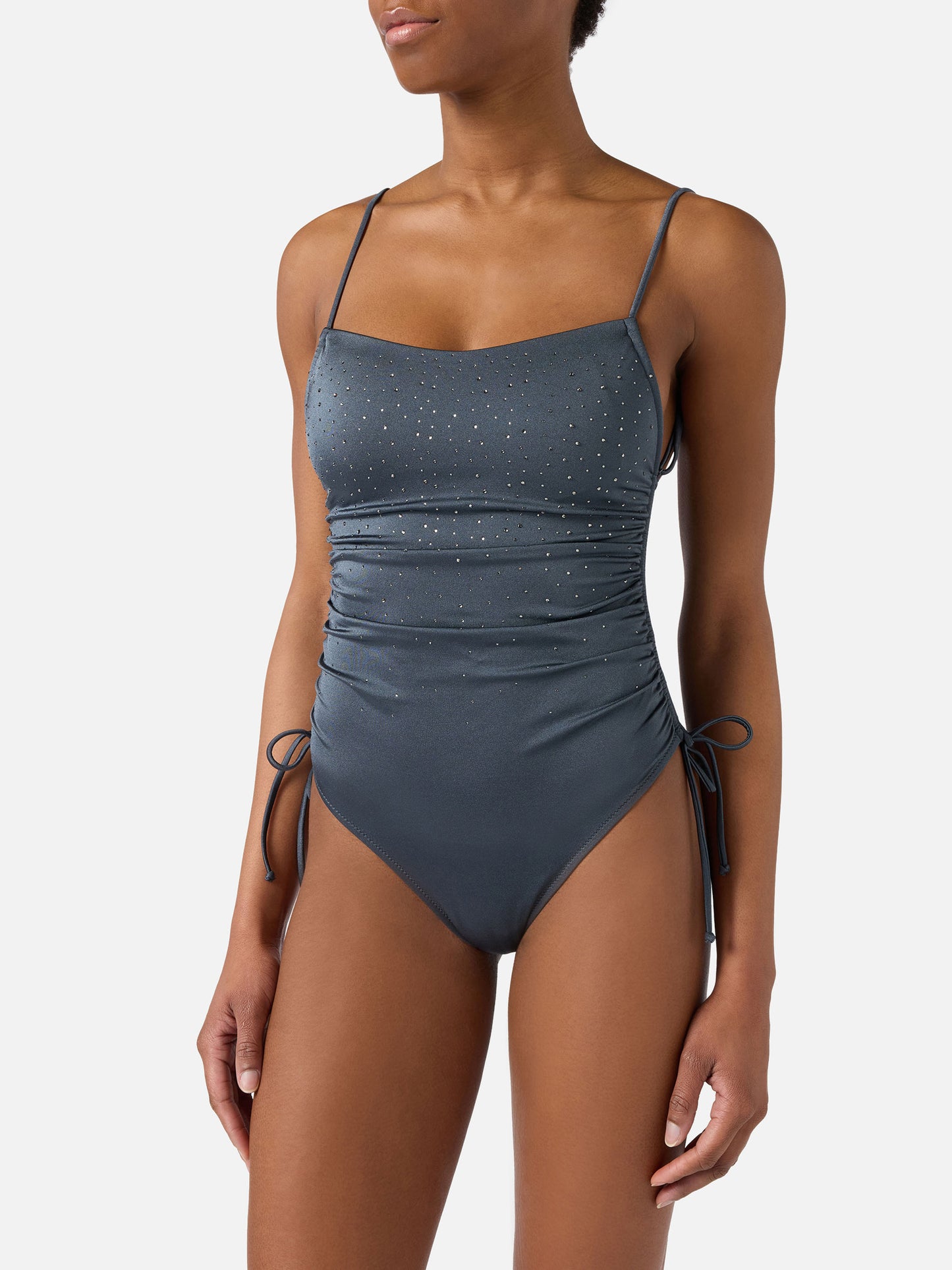 Eliya one-piece swimsuit glossy finish with rhinestone details
