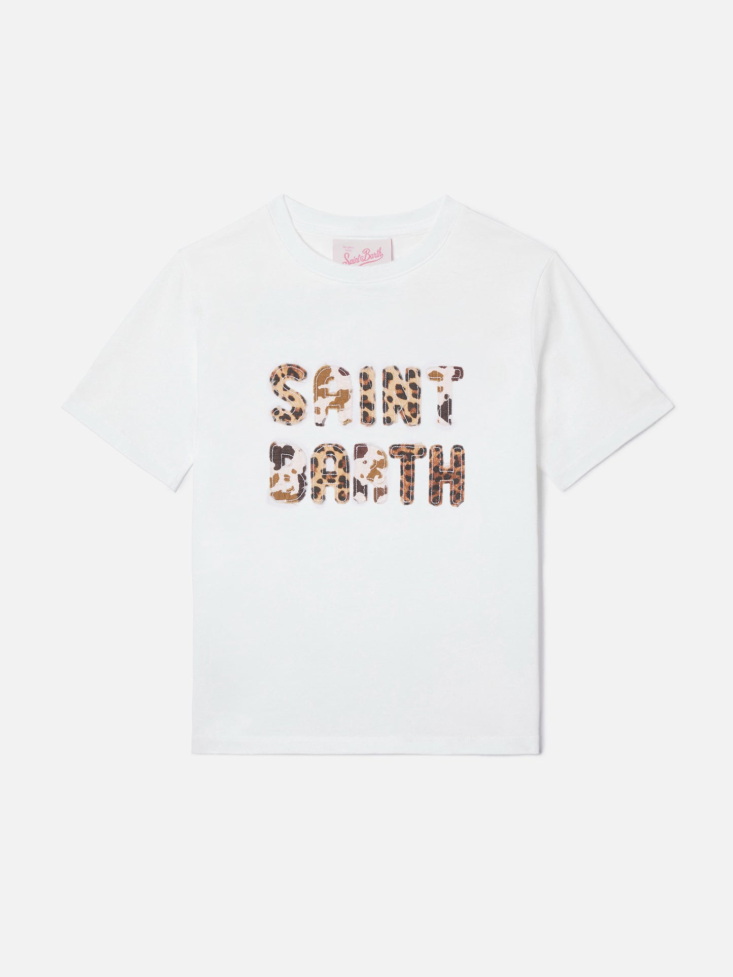 Elly T-shirt in white cotton with animal print logo patch