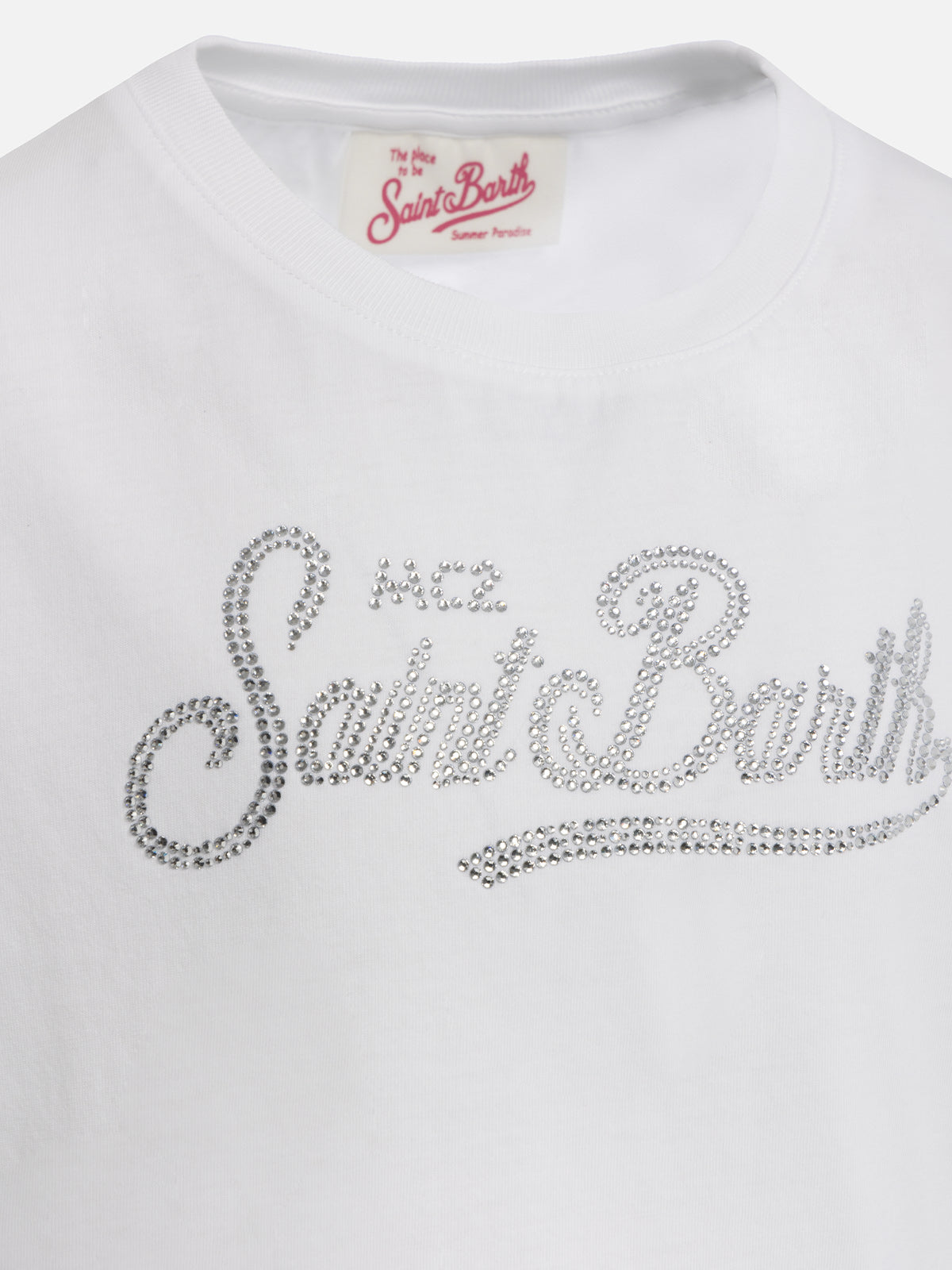 Girl cotton jersey crewneck t-shirt Elly with Saint Barth rhinestone embroidery - MC2 Saint Barth