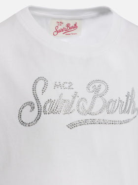 Girl cotton jersey crewneck t-shirt Elly with Saint Barth rhinestone embroidery - MC2 Saint Barth