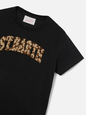 T-shirt Elly nera con patch logo animalier applicata
