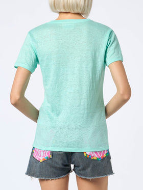 Woman linen jersey sage green V-neck t-shirt Eloise - MC2 Saint Barth