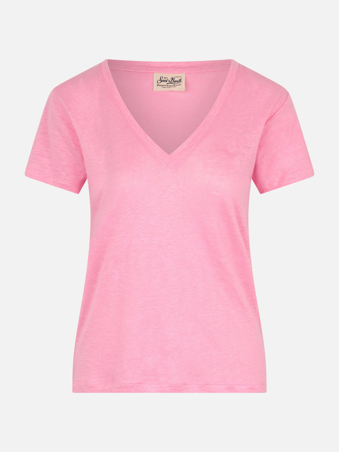 Linen jersey pink V-neck t-shirt Eloise - MC2 Saint Barth