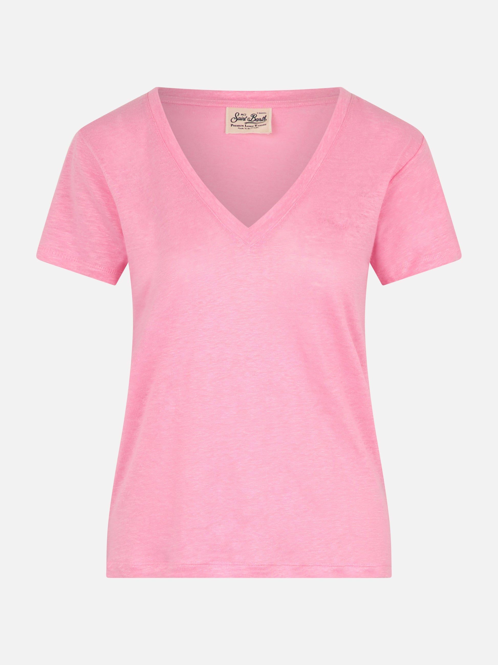 Linen jersey pink V-neck t-shirt Eloise - MC2 Saint Barth