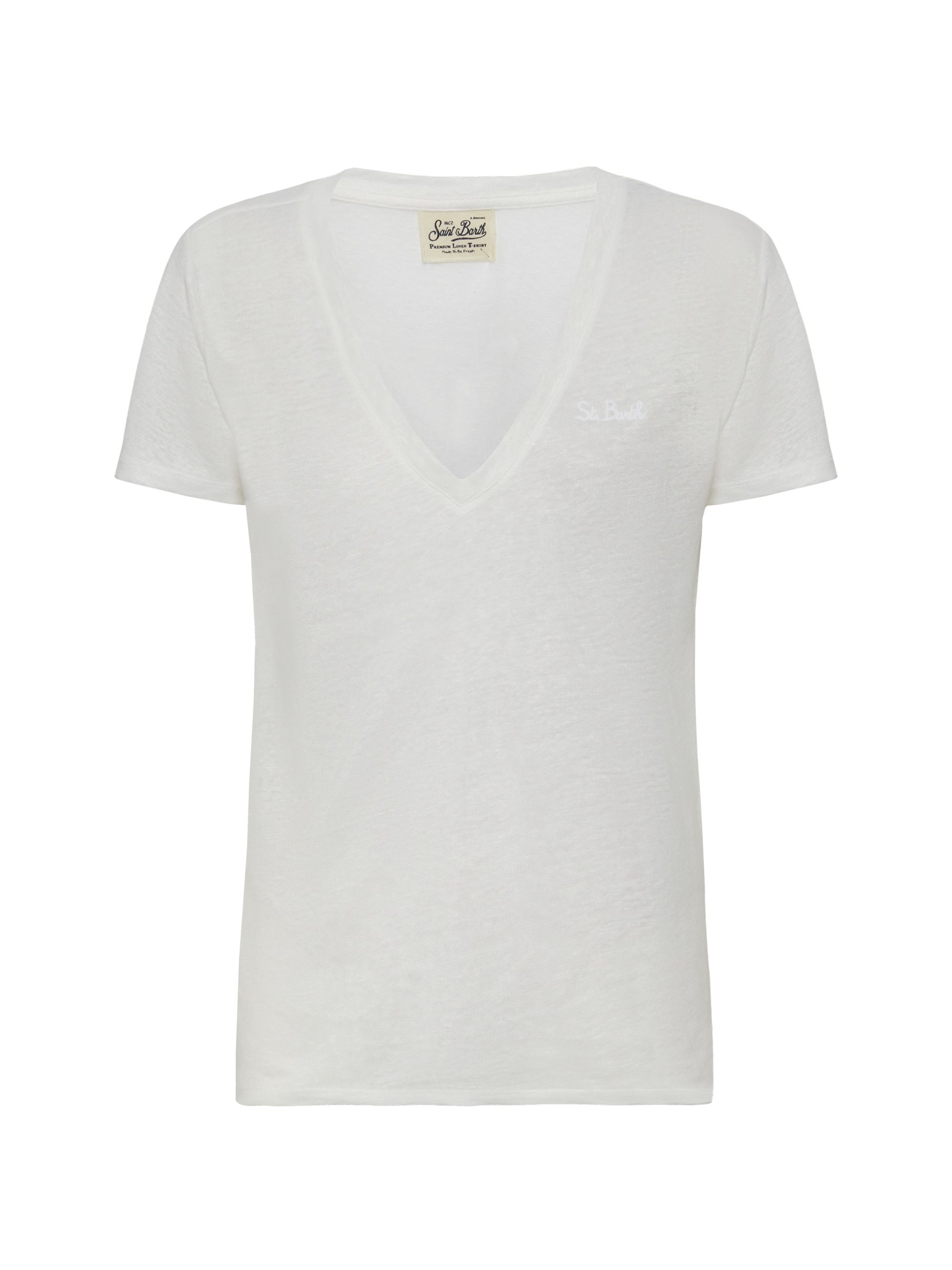 Linen jersey white V-neck t-shirt Eloise - MC2 Saint Barth