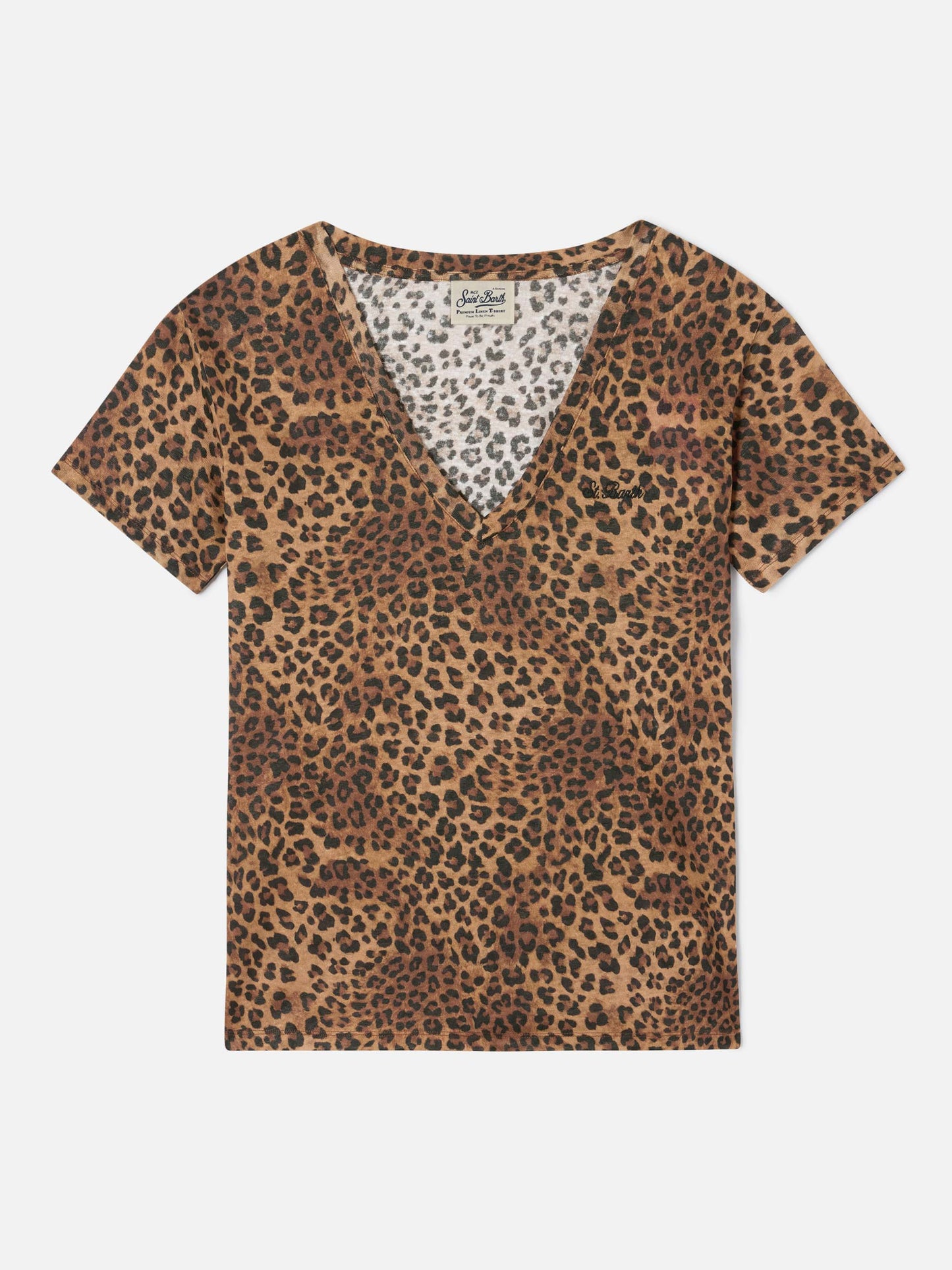 T-shirt Eloise in lino leopardato con ricamo logo