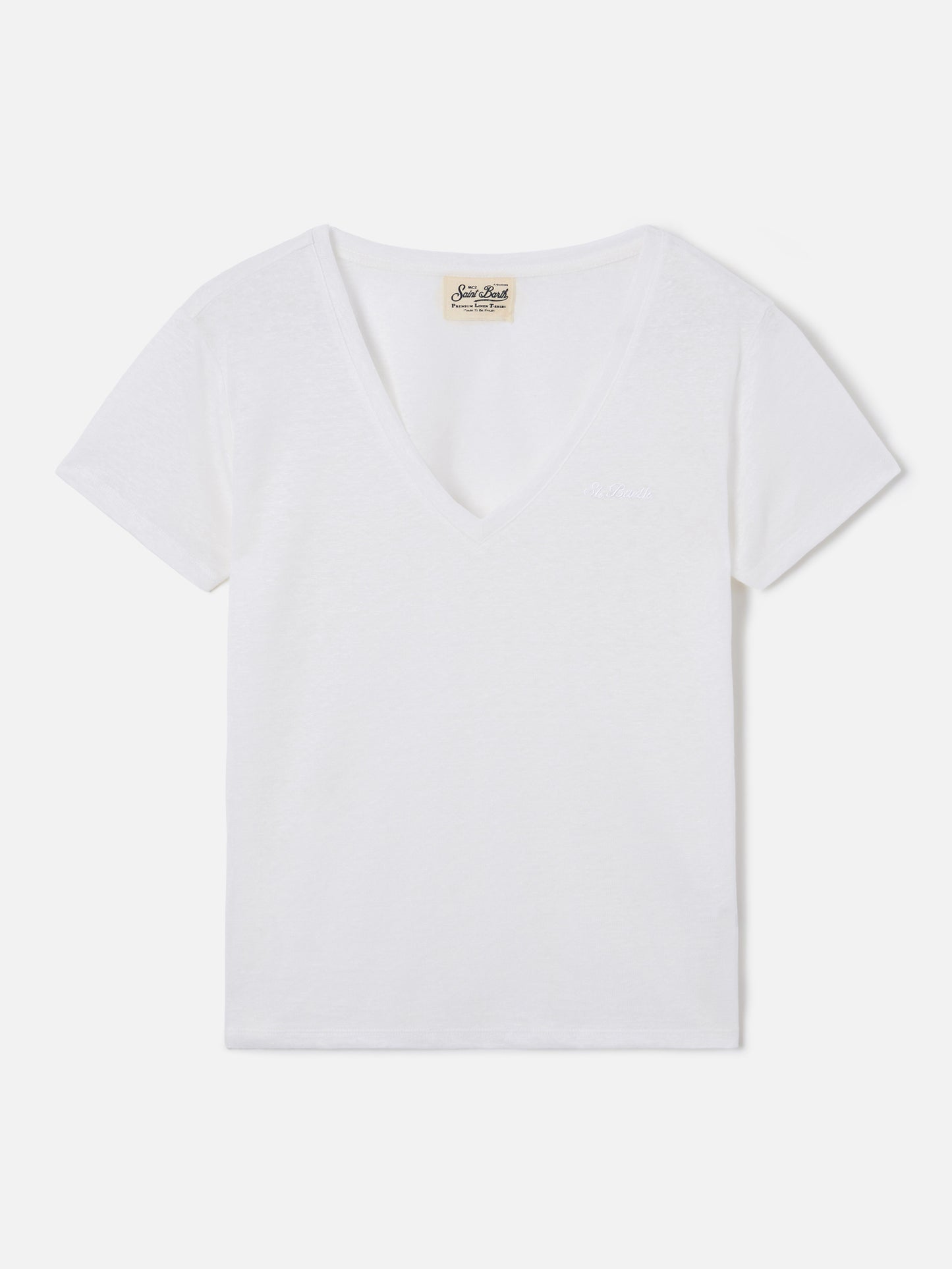 White linen Eloise T-shirt with embroidered logo