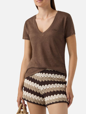 T-shirt Eloise en lin marron avec logo brodé 