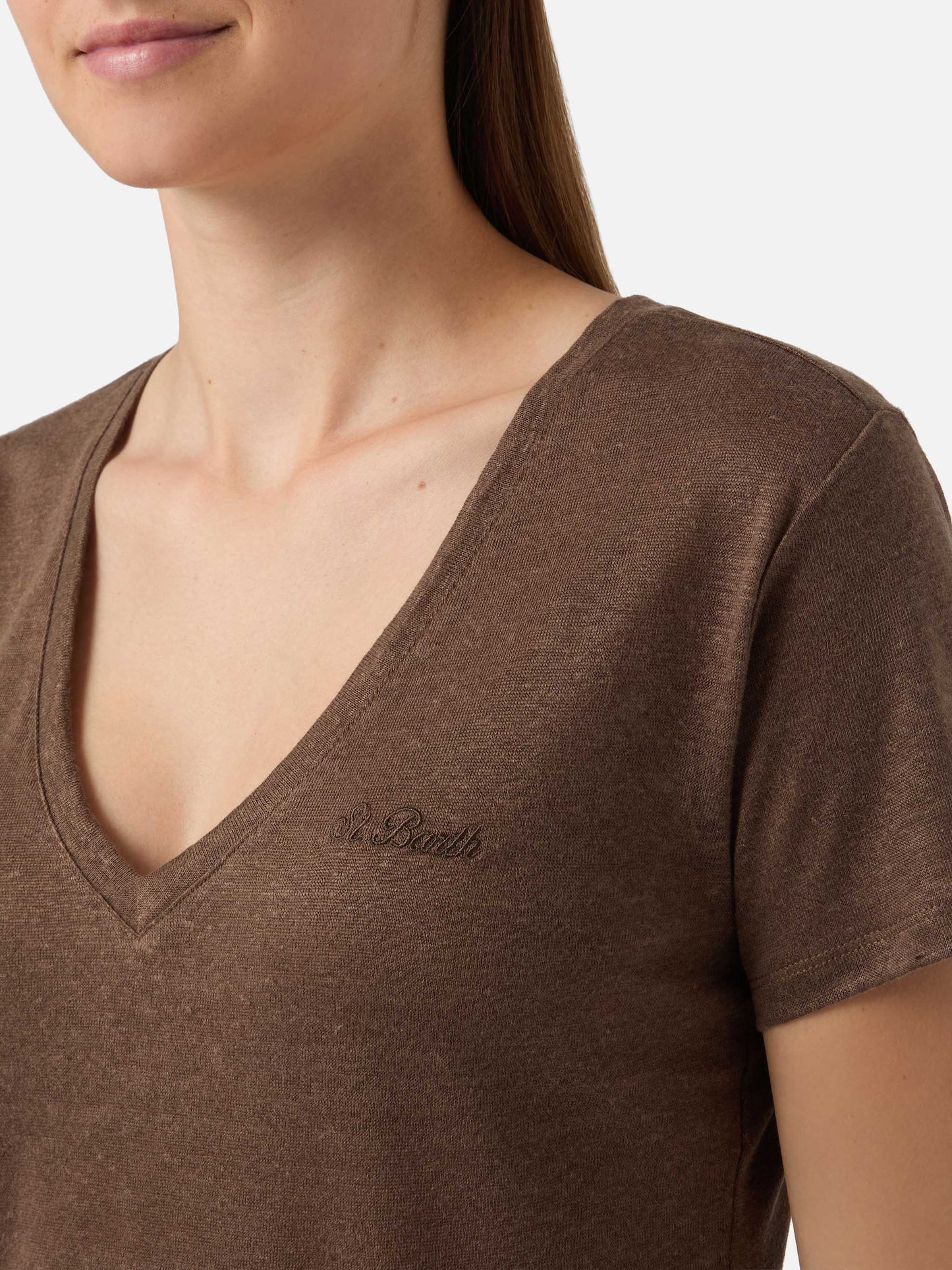 T-shirt Eloise en lin marron avec logo brodé 