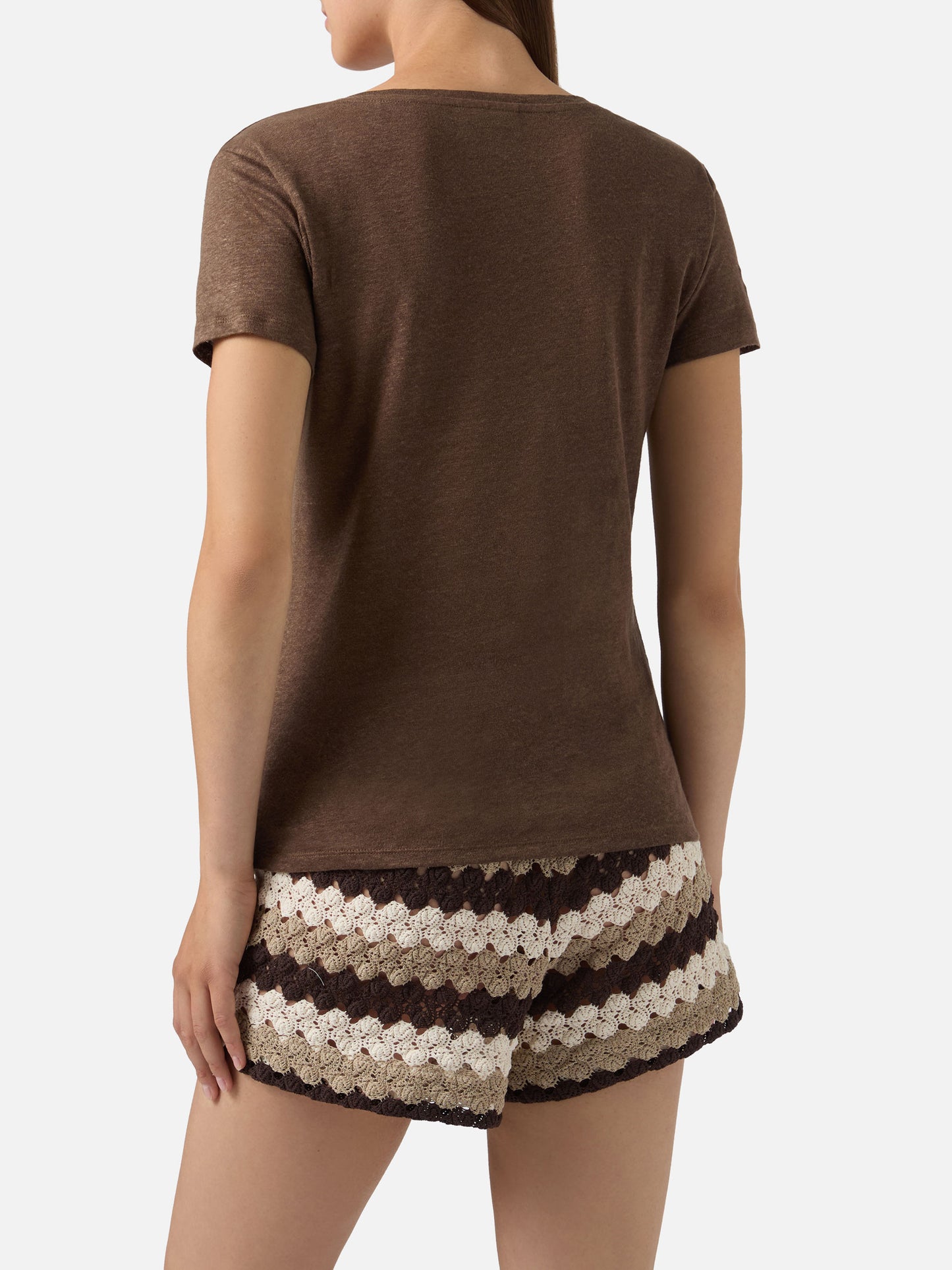 T-shirt Eloise en lin marron avec logo brodé 