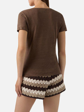 T-shirt Eloise en lin marron avec logo brodé 