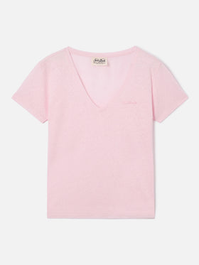 Pink linen Eloise T-shirt with embroidered logo