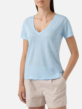 T-shirt Eloise en lin bleu clair avec logo brodé 