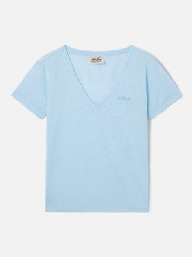T-shirt Eloise en lin bleu clair avec logo brodé 