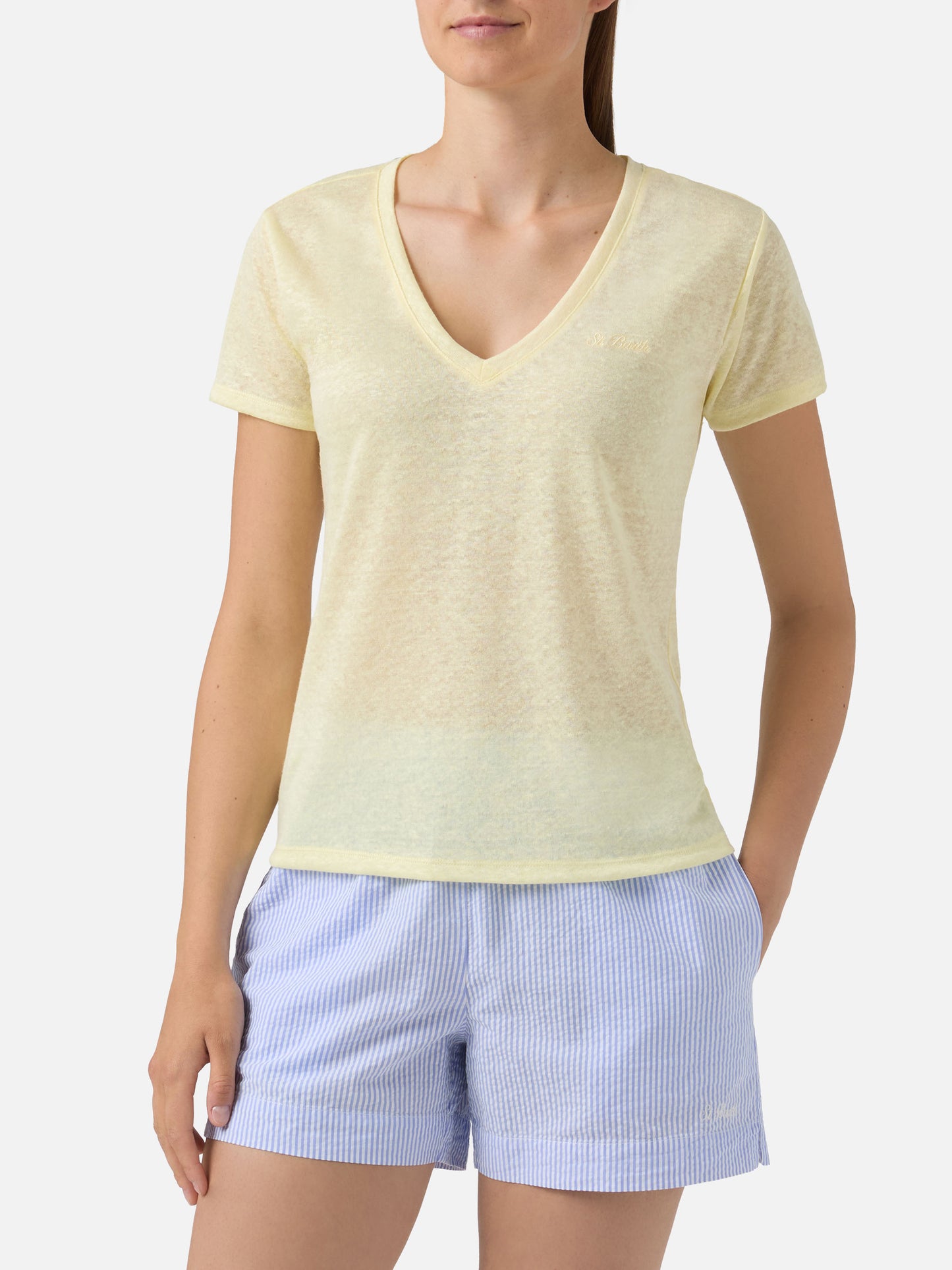 T-shirt Eloise en lin jaune avec logo brodé 