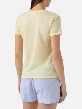 T-shirt Eloise en lin jaune avec logo brodé 