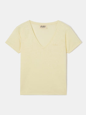 T-shirt Eloise en lin jaune avec logo brodé 