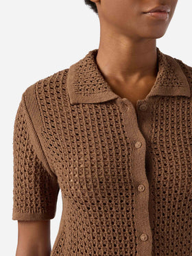 Cardigan Elowen marron en crochet 