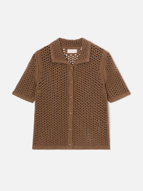 Cardigan Elowen marron en crochet 