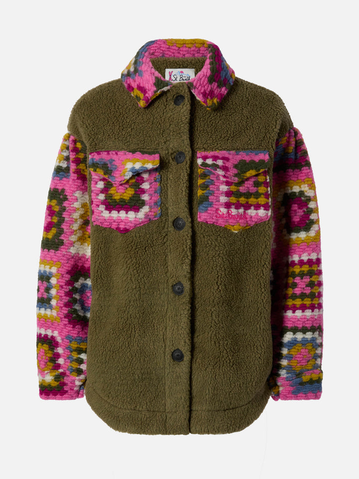 Damen-Sherpa-Overshirt mit Häkeldetails