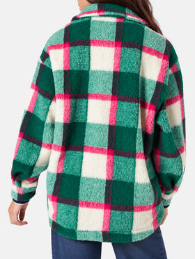 Elys sherpa overshirt jacket with tartan pattern