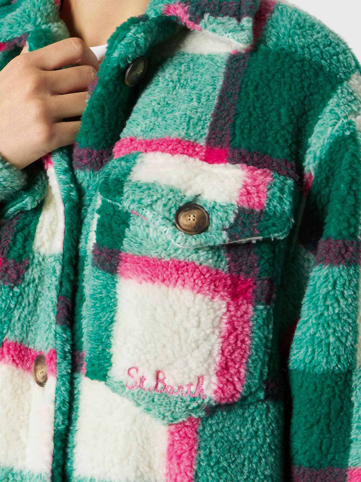 Elys sherpa overshirt jacket with tartan pattern
