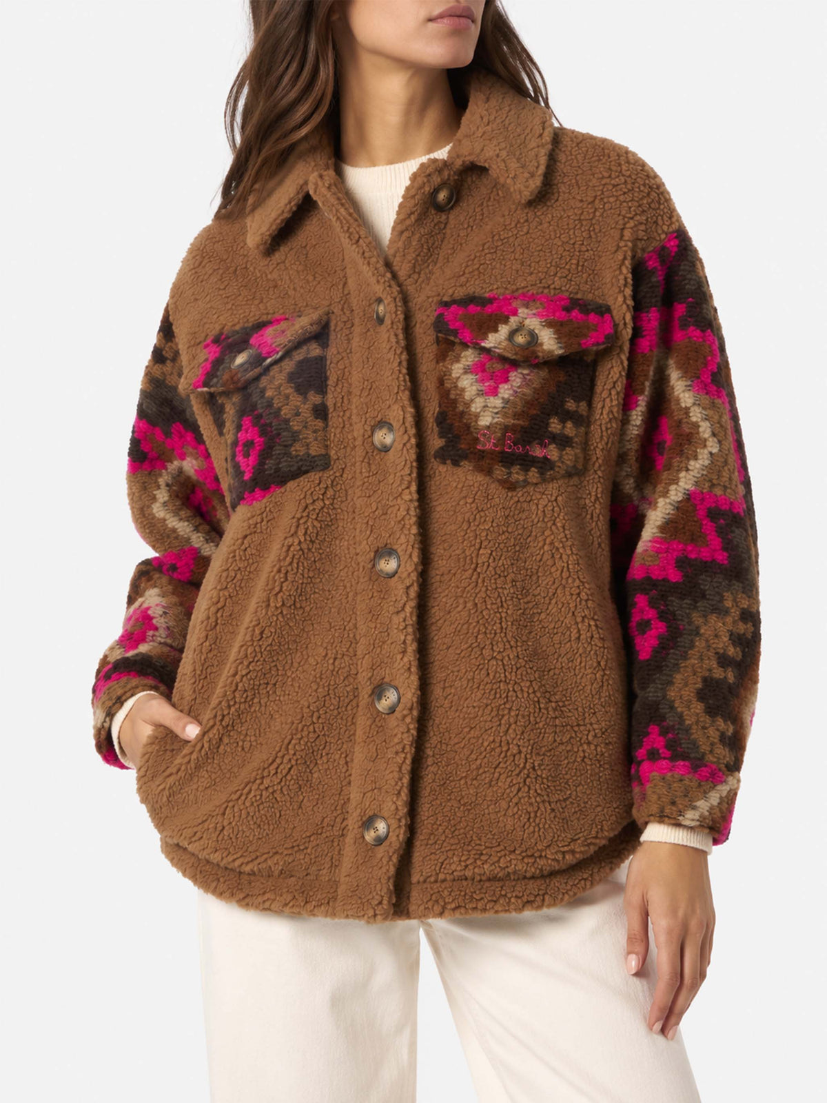 Giacca Elys overshirt in sherpa con stampa etnica