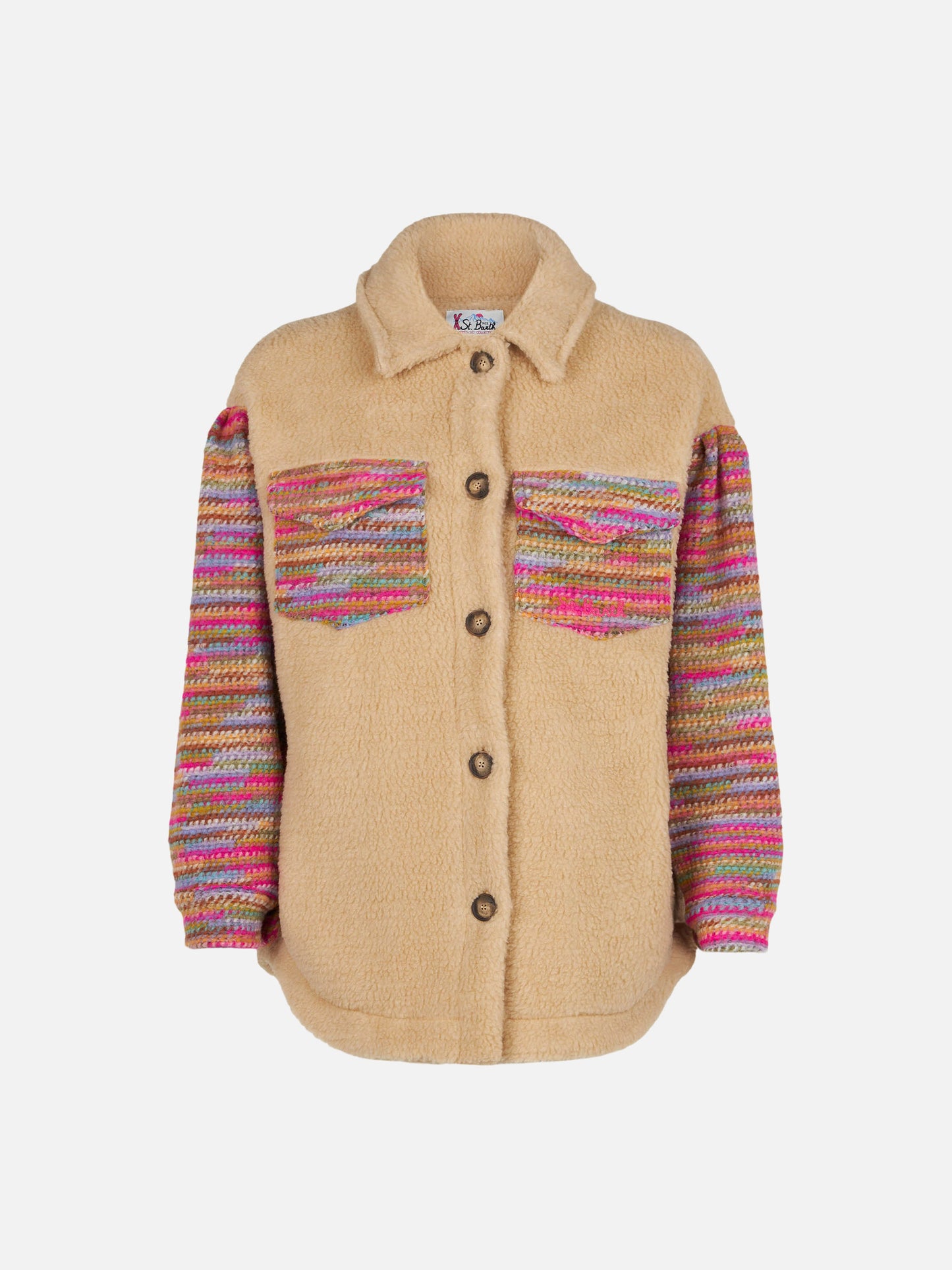 Beigefarbenes Overshirt Elys mit gehäkelten Ärmeln