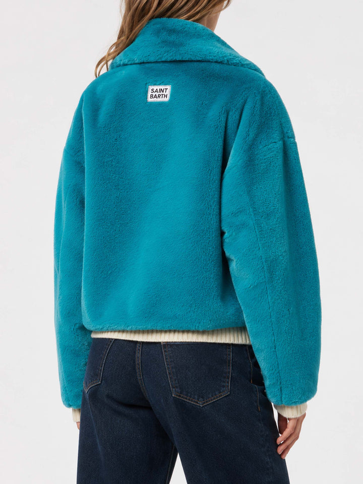 Teal furry Emelyn short jacket