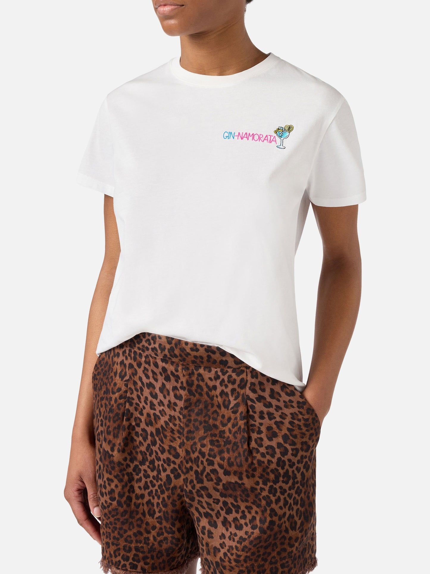T-shirt Emilie blanc avec broderie Gin-namorata 
