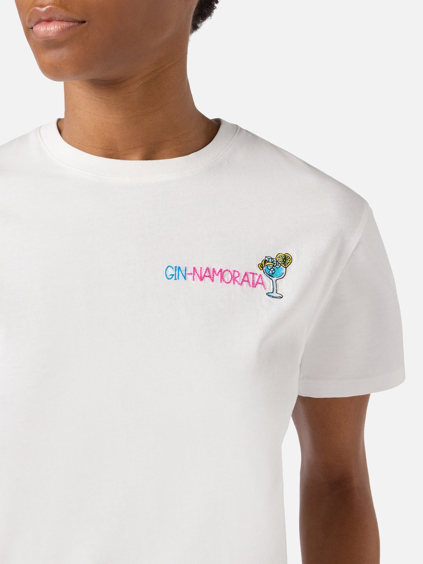 T-shirt Emilie blanc avec broderie Gin-namorata 