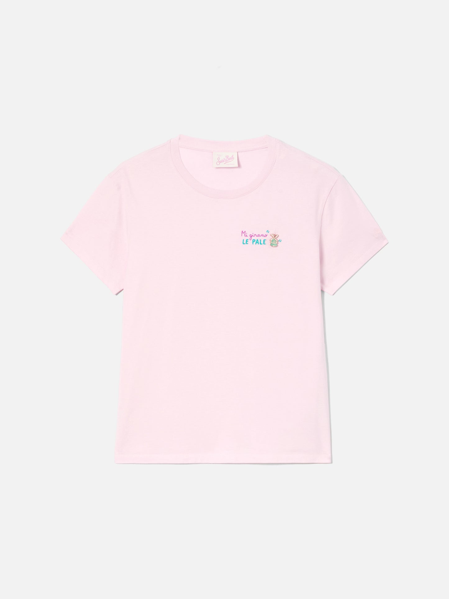 T-shirt Emilie rose avec broderie Mi girano le pale 