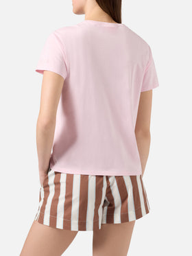 T-shirt Emilie rose avec broderie Mi girano le pale 