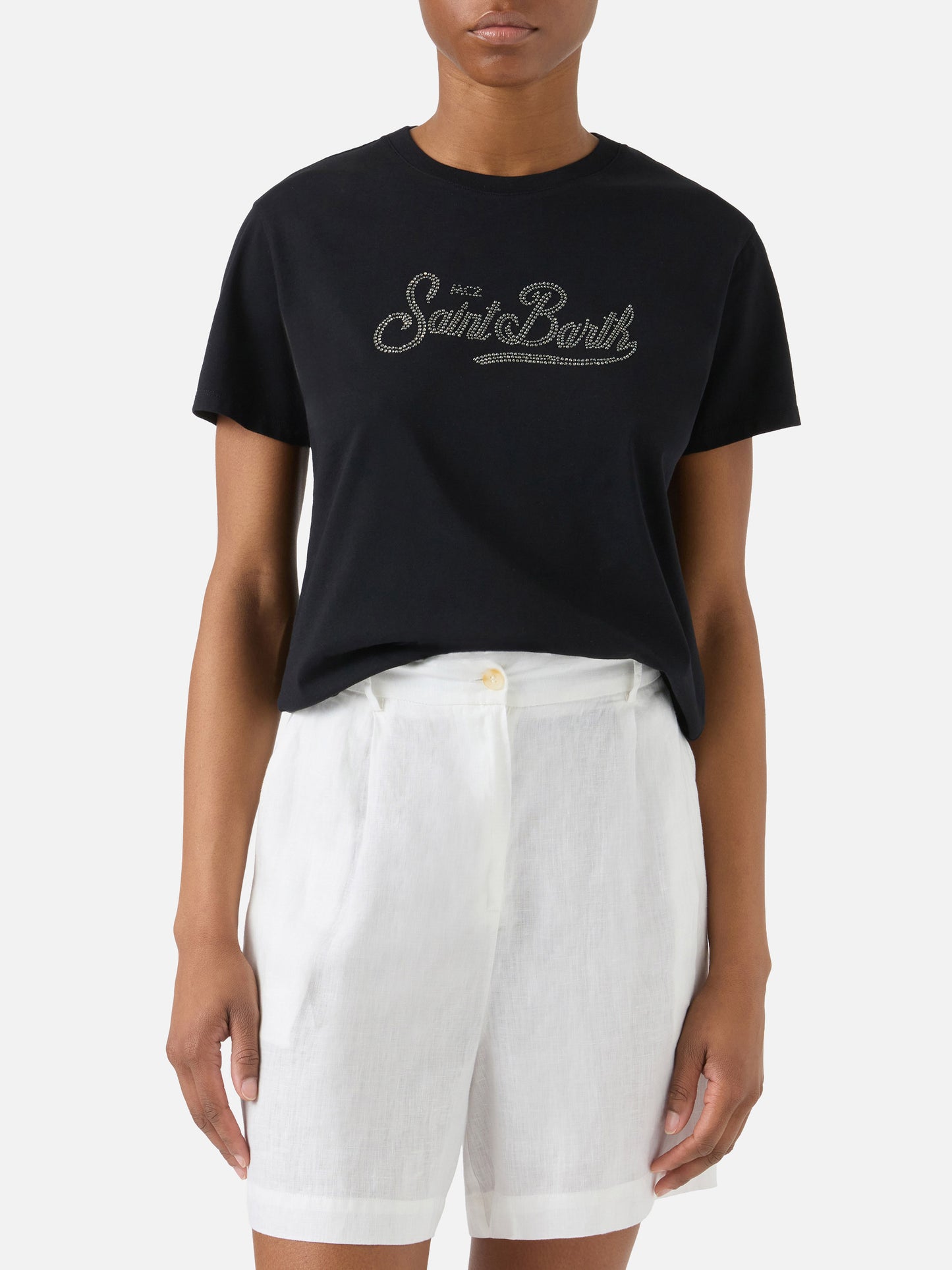 T-shirt Emilie noir avec logo en strass 