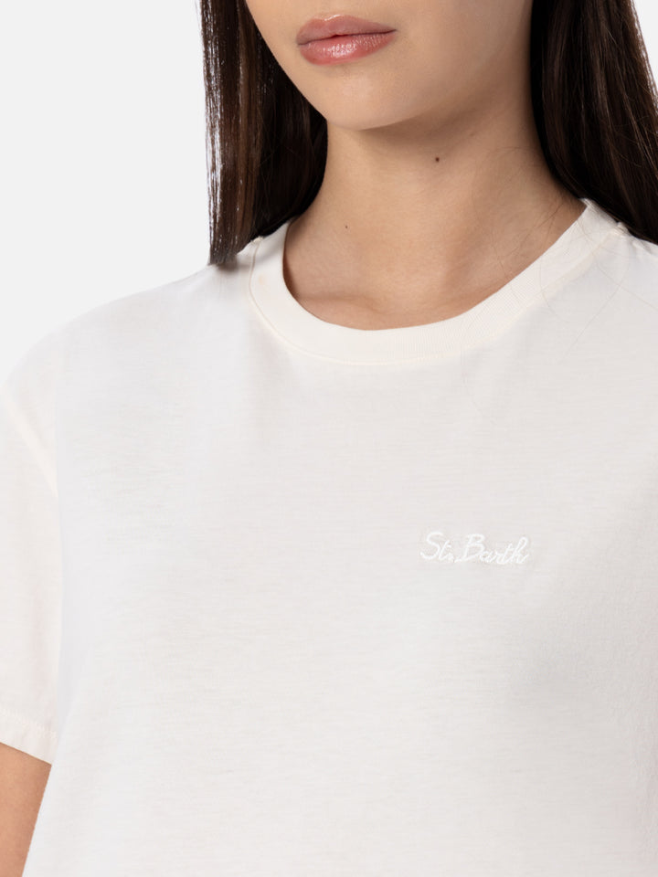 Woman off-white cotton jersey crewneck t-shirt Emilie - MC2 Saint Barth