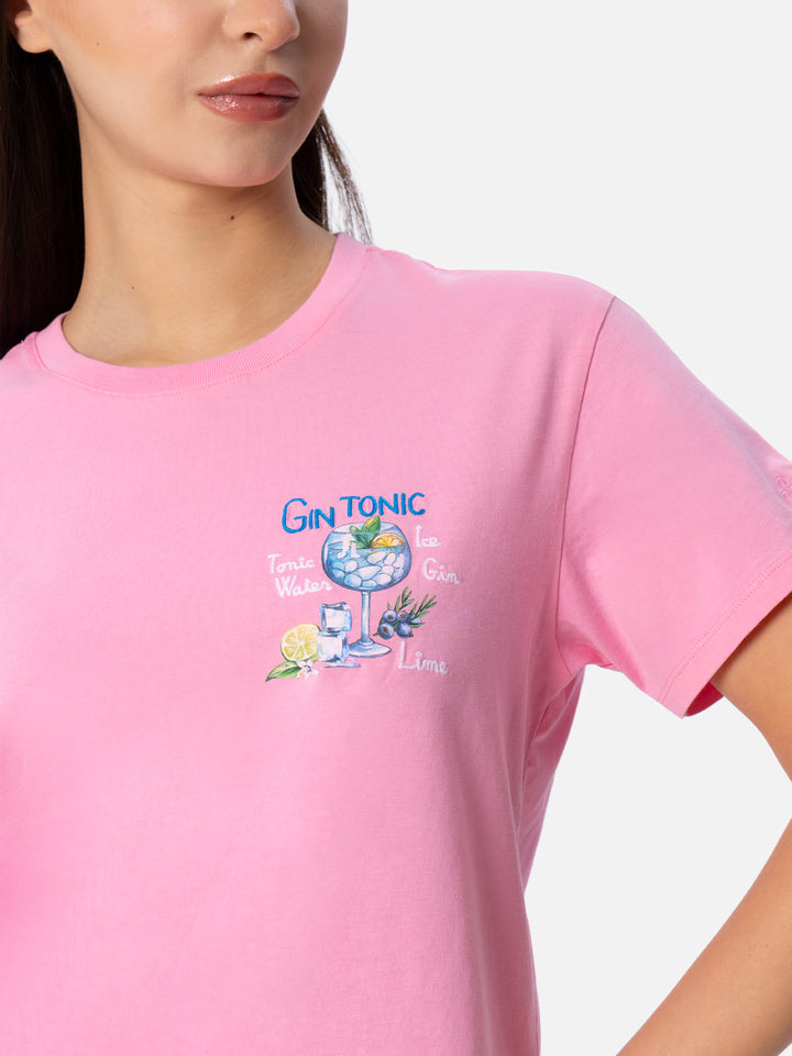 Woman cotton jersey crewneck t-shirt Emilie with Gin Tonic embroidery - MC2 Saint Barth
