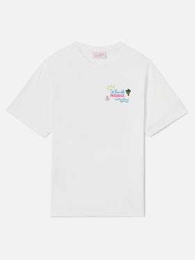 T-shirt Emilie bianca con ricamo charm St. Barth Paradise