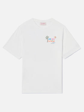 T-shirt Emilie blanc avec broderie Sea You in St. Barth et strass 