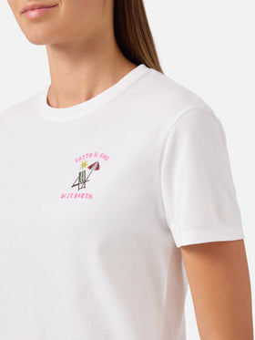 T-shirt Emily blanc avec broderie strass Sotto al Sole di St. Barth 