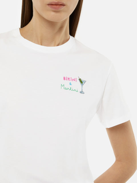 Emilie cotton t-shirt with Bikini & Martini embroidery - MC2 Saint Barth