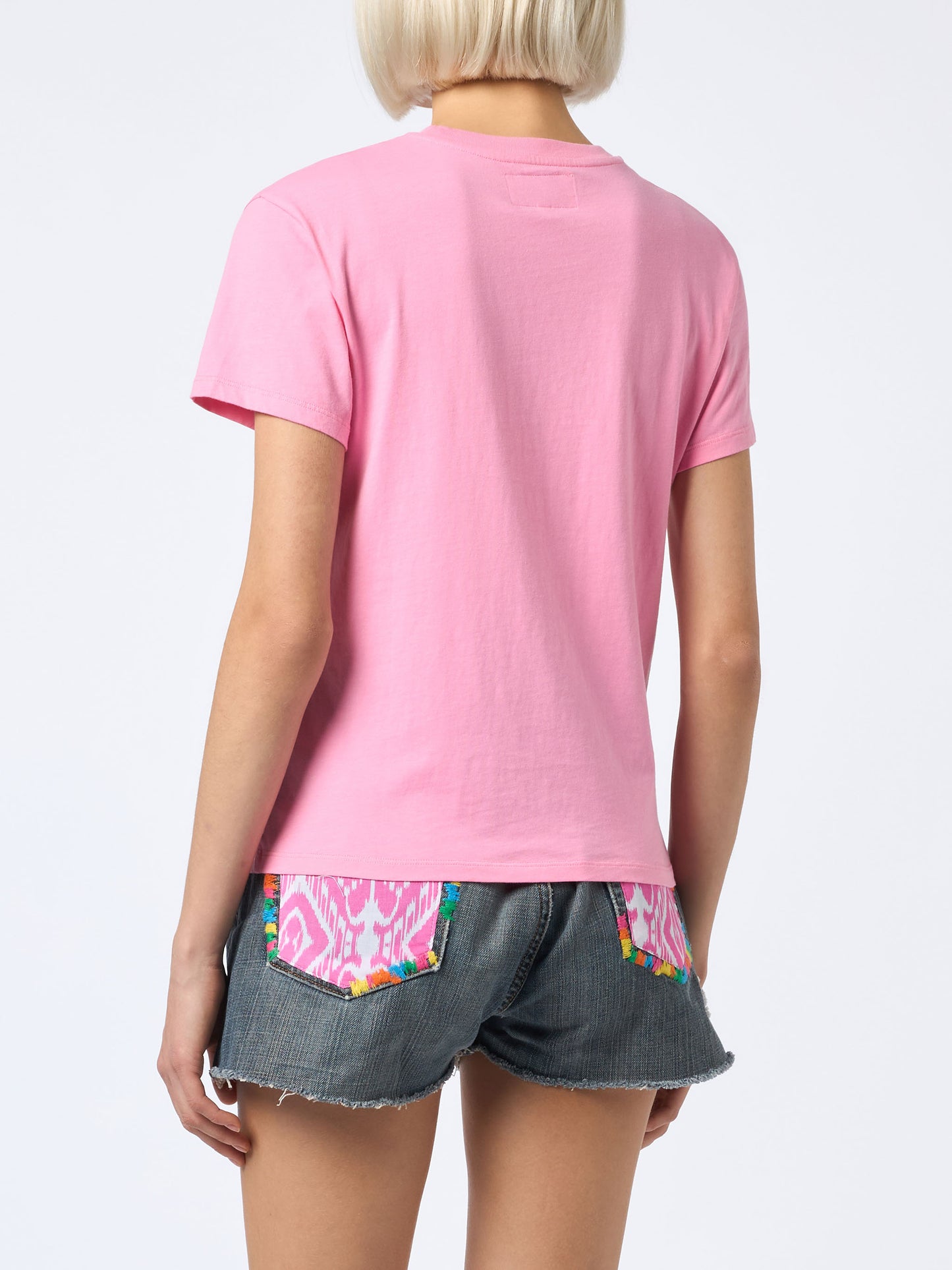 Woman cotton jersey crewneck t-shirt Emilie with Saint Barth Beach Club print - MC2 Saint Barth