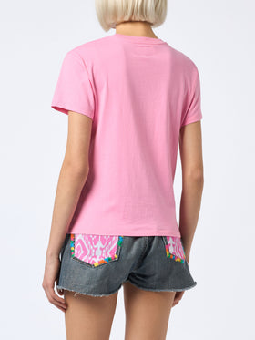 Woman cotton jersey crewneck t-shirt Emilie with Saint Barth Beach Club print - MC2 Saint Barth