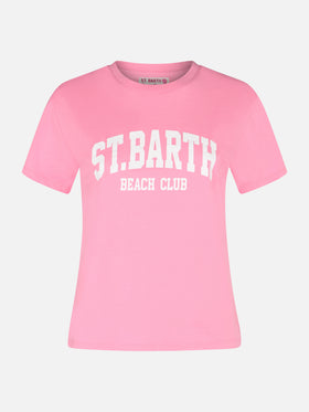 Woman cotton jersey crewneck t-shirt Emilie with Saint Barth Beach Club print - MC2 Saint Barth