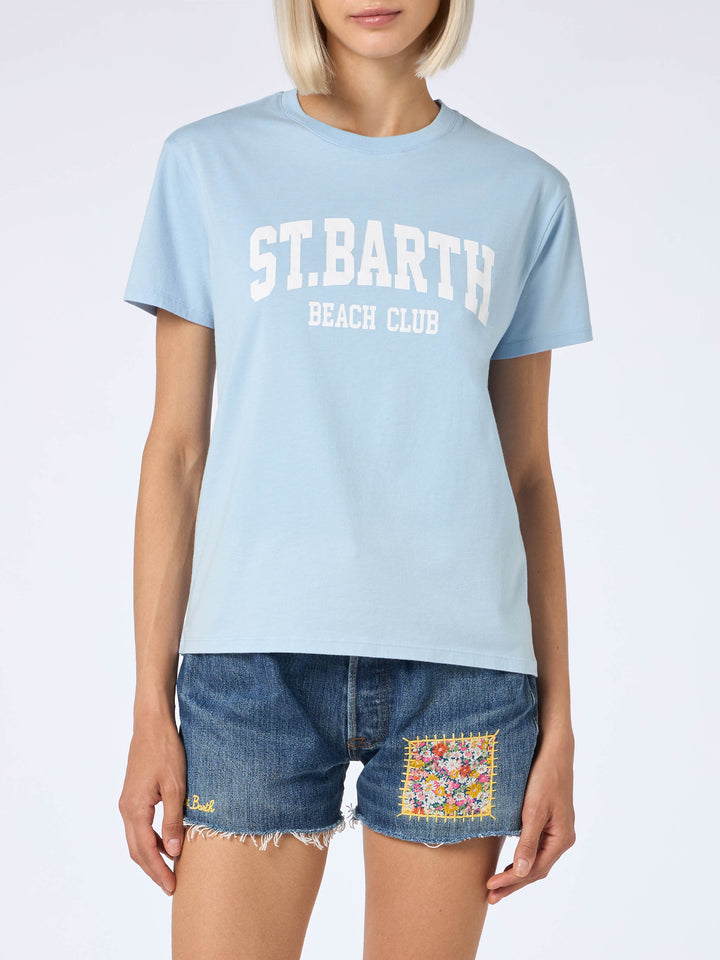 Woman cotton jersey crewneck t-shirt Emilie with St Barth beach club print - MC2 Saint Barth