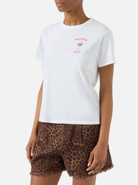 White Emilie T-shirt with Bollicine Queen embroidery and rhinestones
