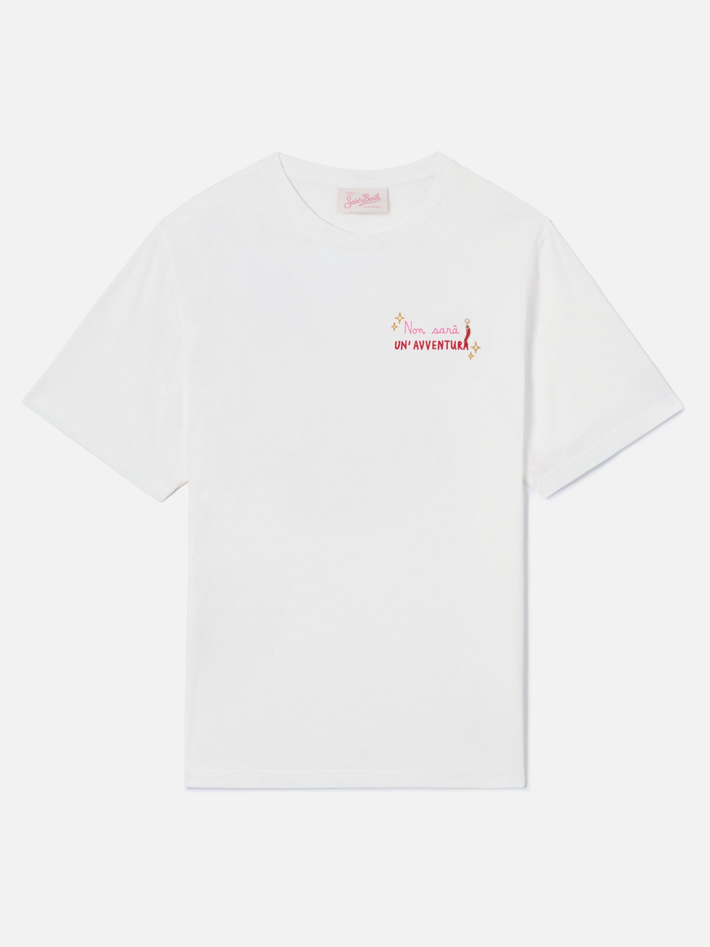 T-shirt Emilie blanche avec broderie Non sarà un'avventura et charm 